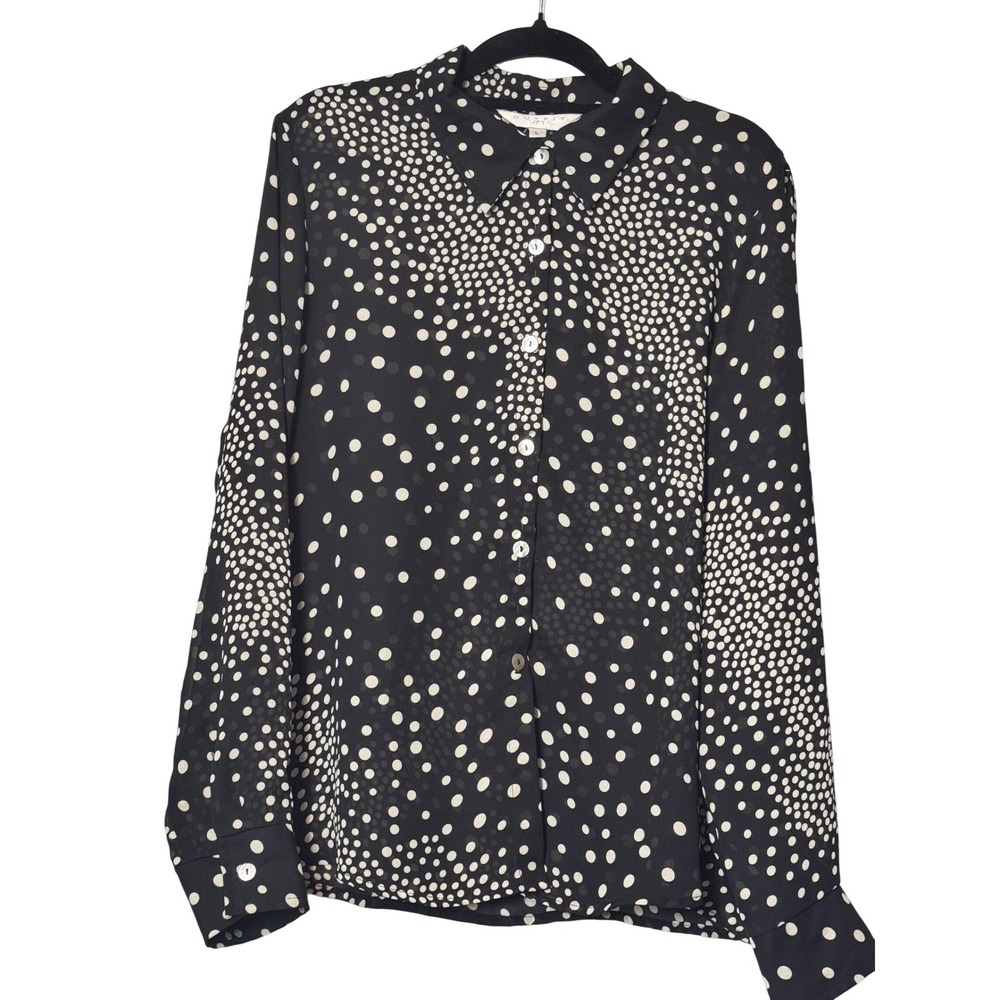 OUTFIT JPR Black White Polka‎ Dot Button Up Shirt Top Women's Large